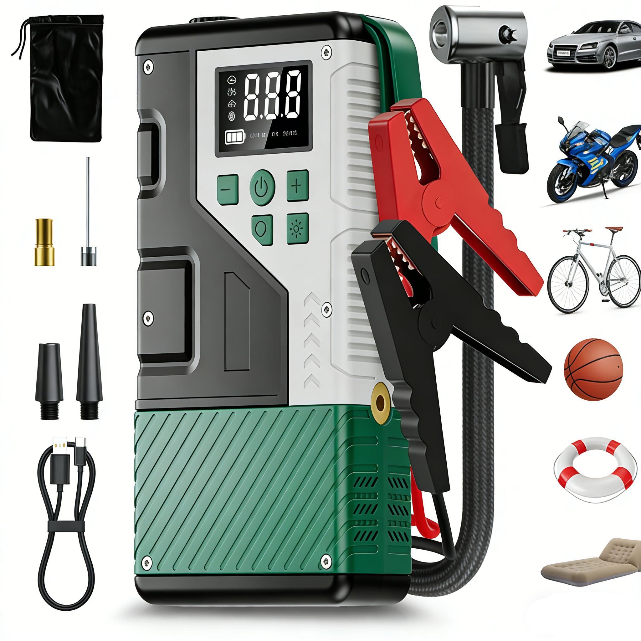 Portable Air Compressor Jump Starter Combo - Upgraded 150PSI Portable Car Air Compressor