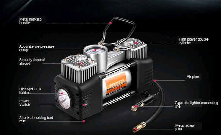 Air compressor car tire inflat - đánh giá và giá Tire Inflator Dual Cylinder