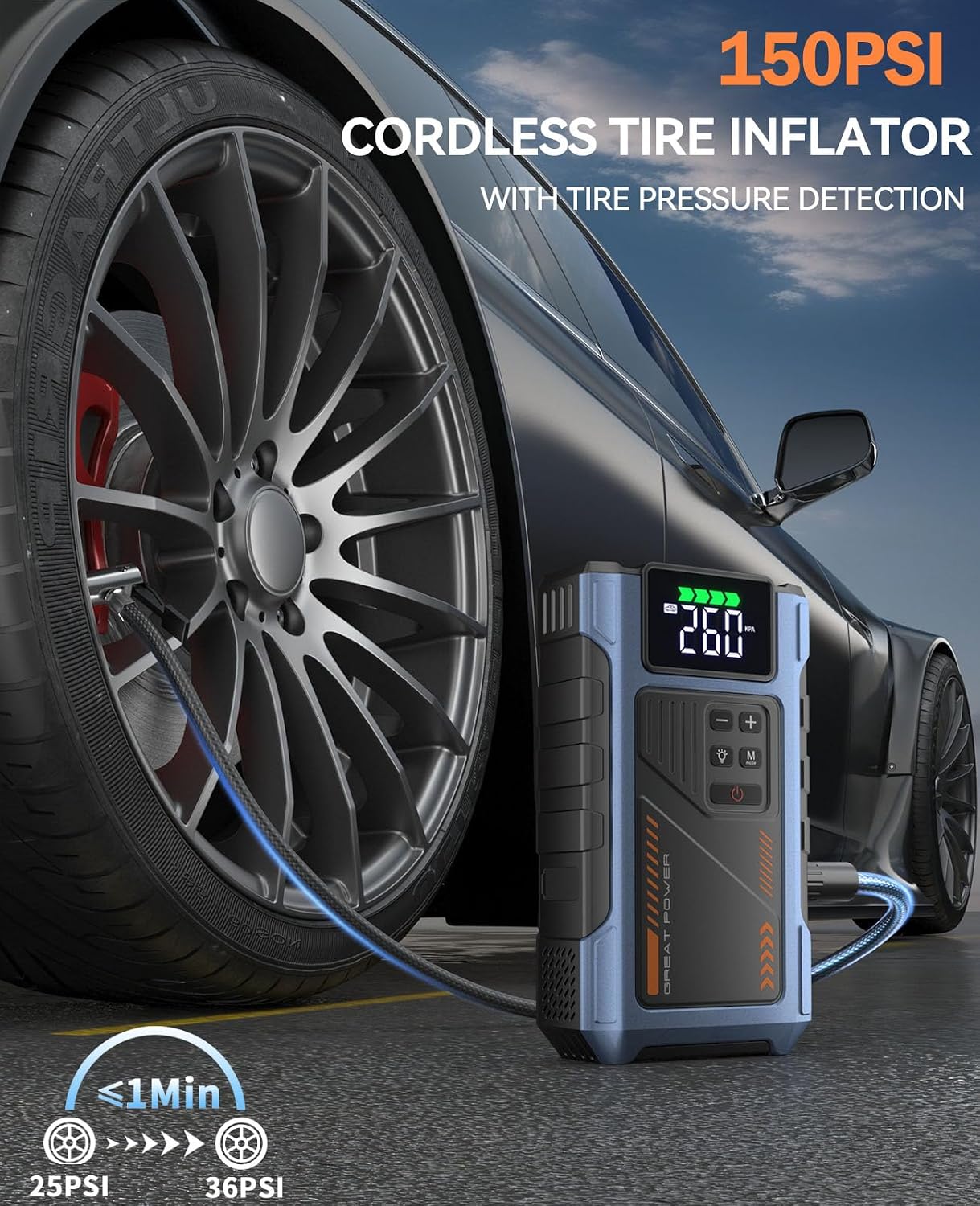Car Battery Charger Jump Start - đánh giá và giá Portable Air Compressor Jump Starter Combo
