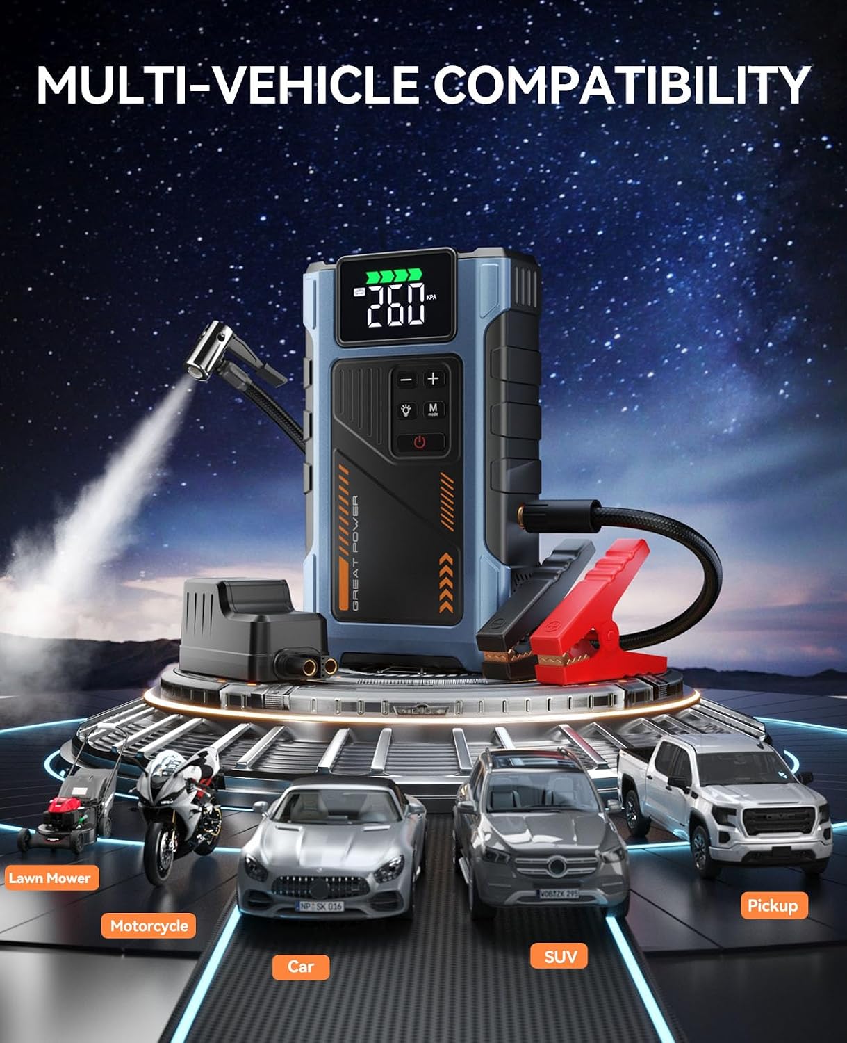 Car Battery Charger Jump Start - đánh giá và giá Portable Air Compressor Jump Starter Combo